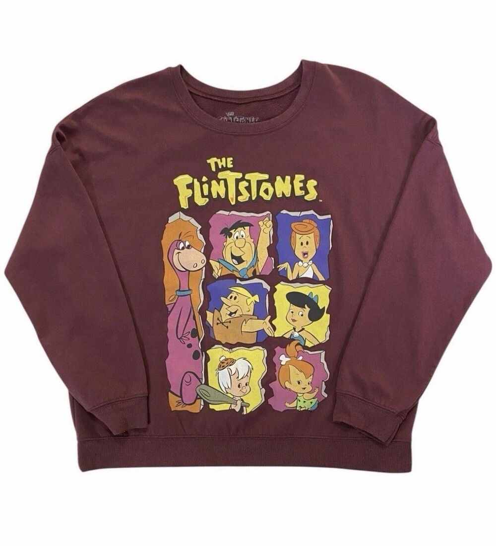 The Flintstones Graphic Pullover Sweatshirt Maroon Adult XL Crew